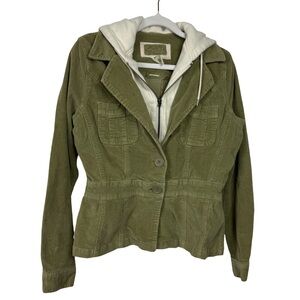 Noni Juniors Layered Corduroy Jacket With Hood Sage Green Size M